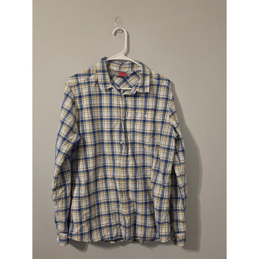 Craghoppers NosiLife Shirt Mens M Blue Yellow Hiking Insect Shield Plaid Outdoor